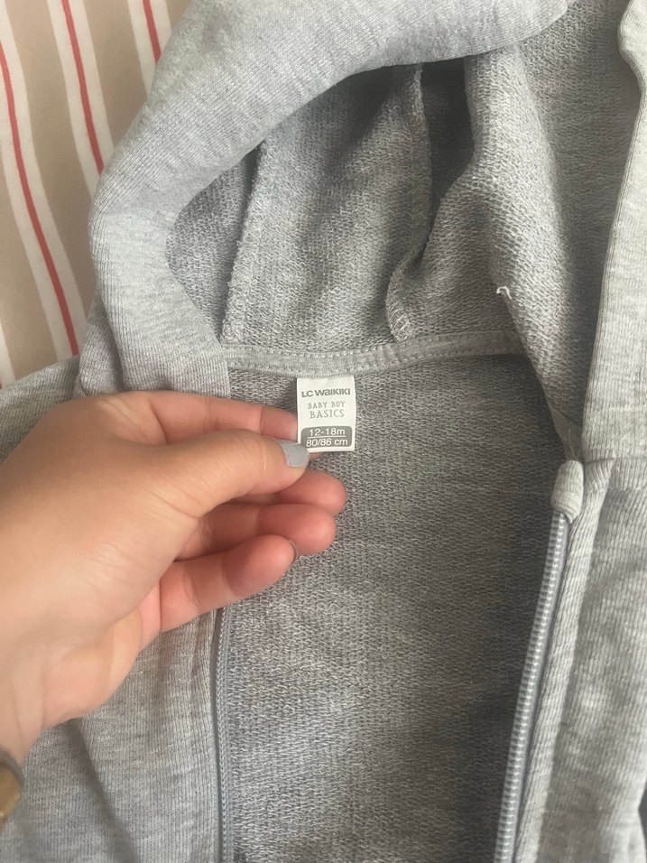 Erkek Çocuk Gri Fermuarlı Kapüşonlu Sweatshirt - Görsel 2