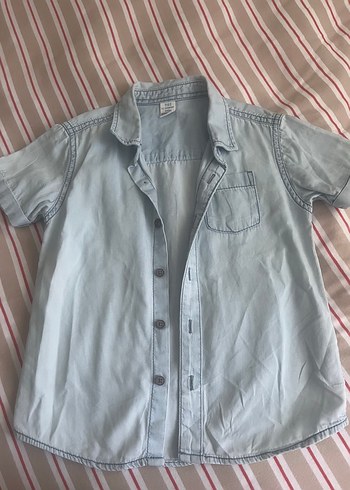 Erkek Çocuk Gri Kısa Kollu Denim Gömlek