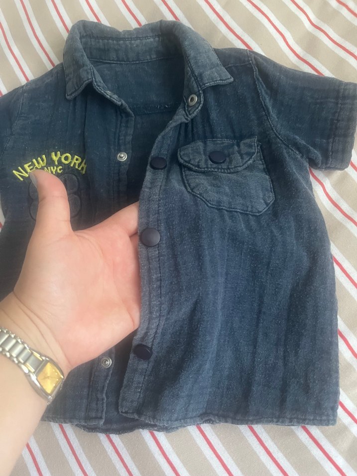 Erkek Çocuk Gri Kısa Kollu Denim Gömlek - Görsel 2