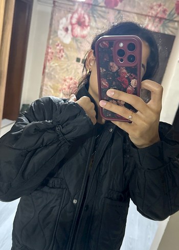 Siyah, Yüksek Yakalı, Rahat Kesim Kadın Ceket - Görsel 2