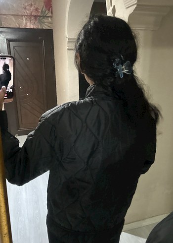 Siyah, Yüksek Yakalı, Rahat Kesim Kadın Ceket - Görsel 4