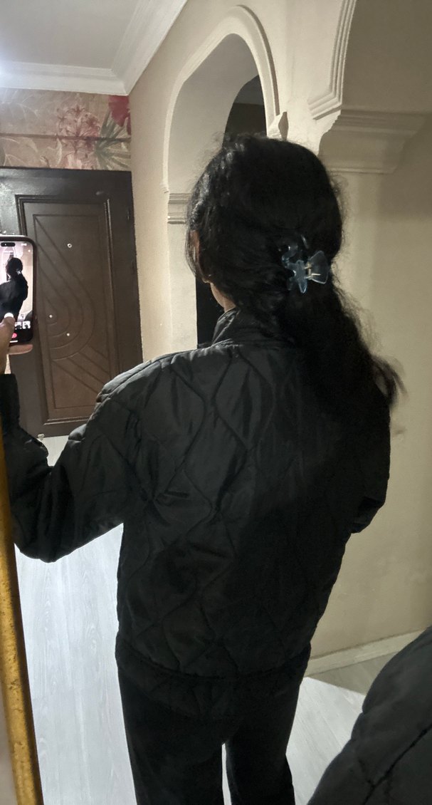 Siyah, Yüksek Yakalı, Rahat Kesim Kadın Ceket - Görsel 4