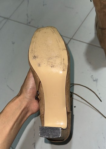 Bej Süet Bağcıklı Stiletto Topuklu Kadın Bot - Görsel 6
