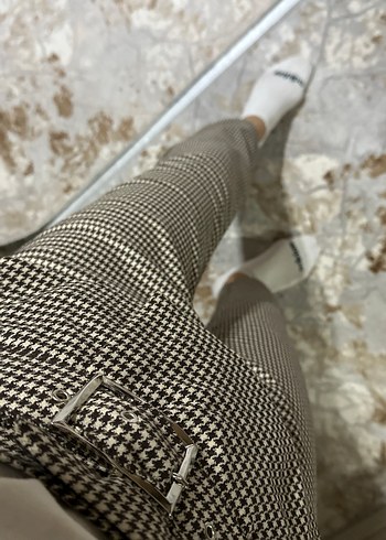 Kahverengi Kareli Kadın Kumaş Pantolon - Görsel 2