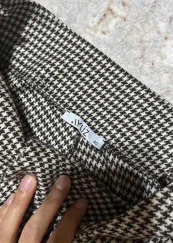 Kahverengi Kareli Kadın Kumaş Pantolon - Görsel 4