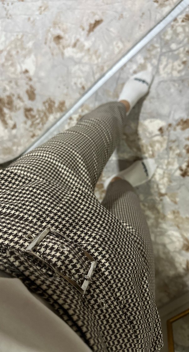 Kahverengi Kareli Kadın Kumaş Pantolon - Görsel 2