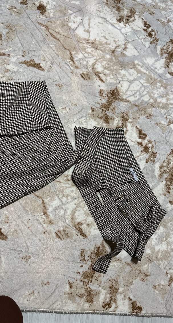 Kahverengi Kareli Kadın Kumaş Pantolon - Görsel 3