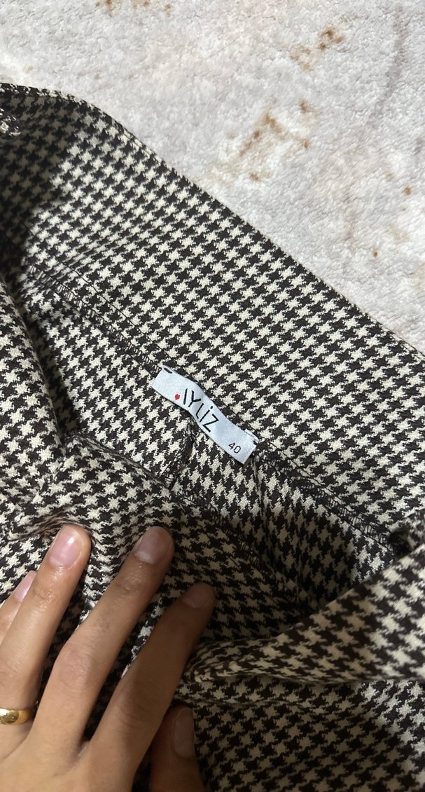 Kahverengi Kareli Kadın Kumaş Pantolon - Görsel 4