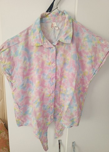 11-12 Yaş Beden Düğmeli Pastel Renkli Tie-Dye çocuk Gömlek