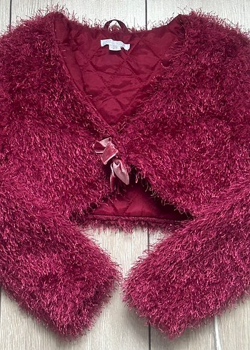 Panço Tüylü Bordo Bolera - Görsel 6