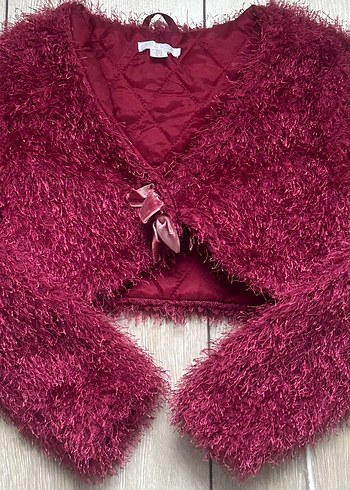 Panço Tüylü Bordo Bolera - Görsel 5