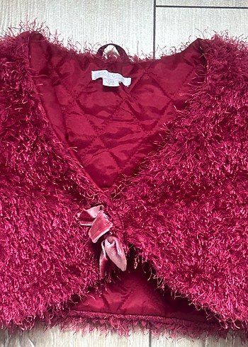 Panço Tüylü Bordo Bolera - Görsel 4