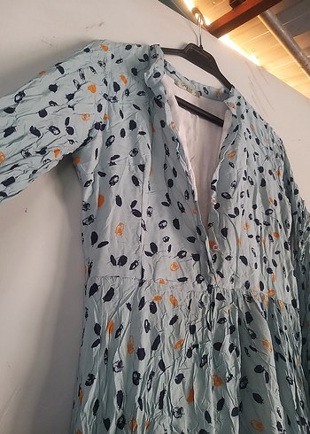 Düğmeli, Uzun Kollu, Bohem Desenli Keten Elbise - Görsel 5