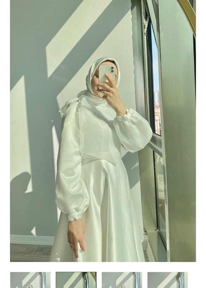 Beyaz Taftan Elbise - Görsel 2