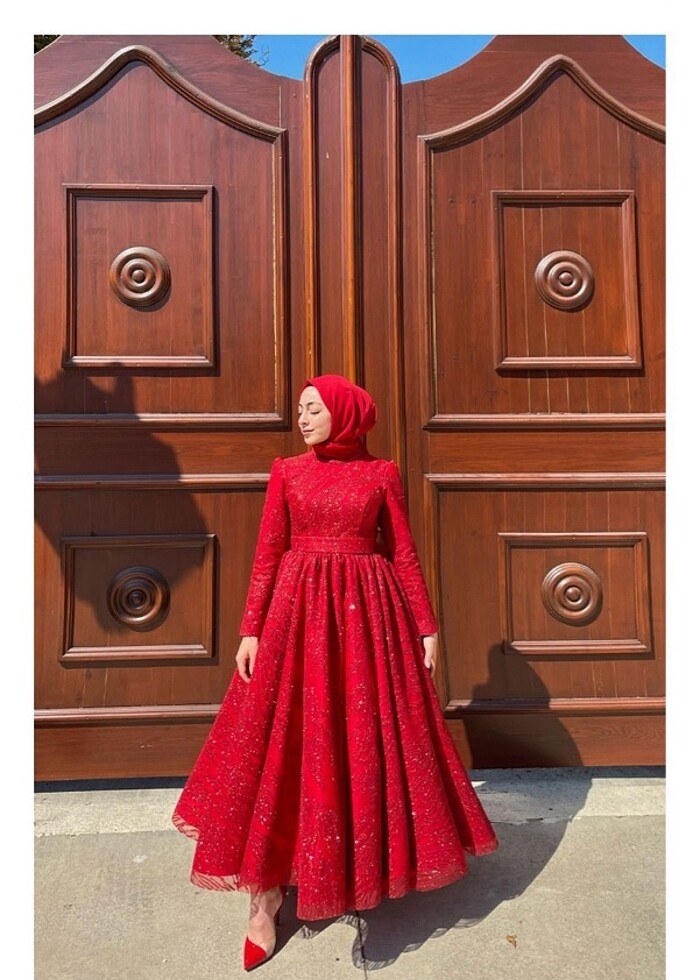 Kırmızı Simli Elbise - Görsel 2