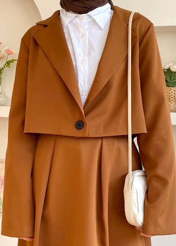 Uzun Koyu Bej Kadın Klasik Ceket - Görsel 2