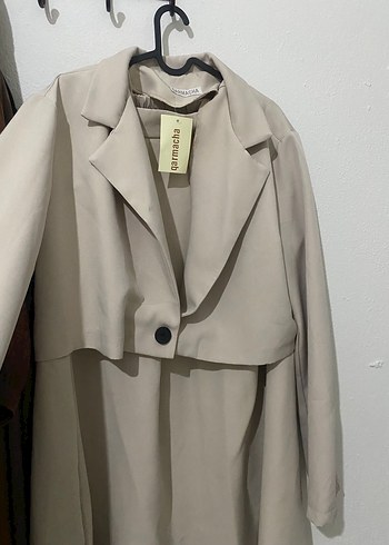 Uzun Koyu Bej Kadın Klasik Ceket - Görsel 4