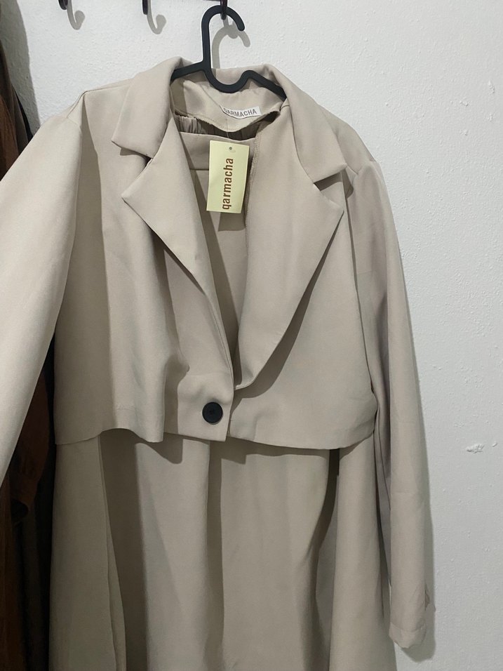 Uzun Koyu Bej Kadın Klasik Ceket - Görsel 4