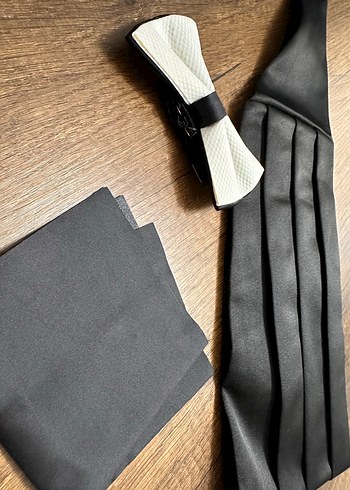 Düz Siyah Klasik Erkek Papyon set - Görsel 2