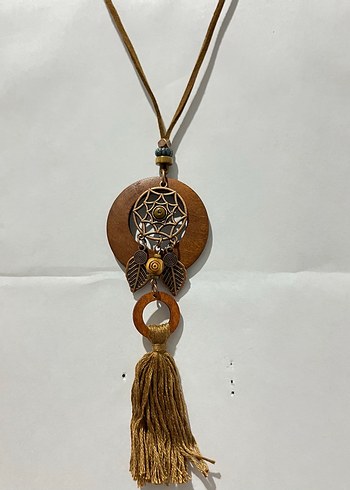 Etnik Desenli Uzun Kahverengi Bohem Püsküllü Kolye küpe set