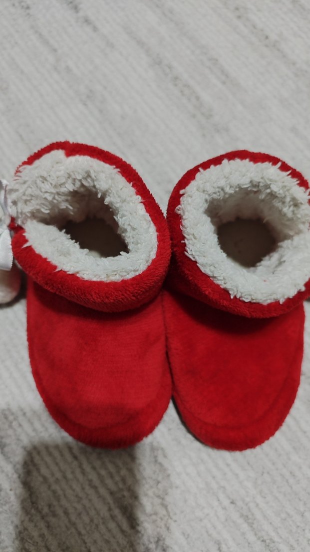 Kız Çocuk Kırmızı Kürklü Sıcak Ev Terliği - Görsel 3