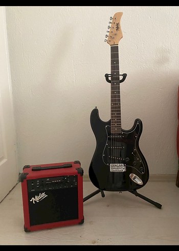 Siyah Elektro Gitar ve Amfi Seti