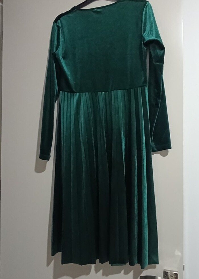 Elbise kadife zümrüt yeşili - Görsel 3