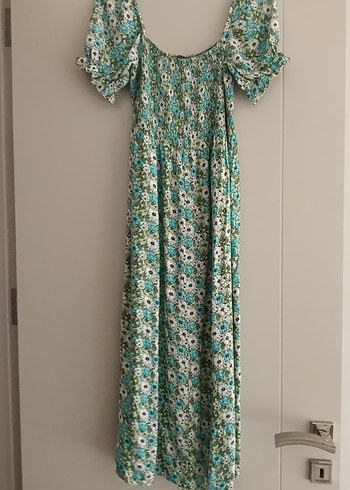 Bohem Pileli Uzun Turkuaz Elbise - Görsel 2