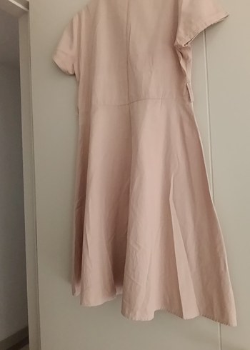 Bej Düğmeli Kısa Kollu Midi Elbise - Görsel 2