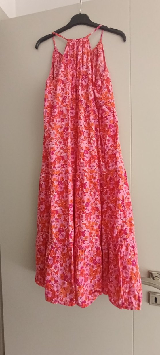 Pembe Renkli Bohem Uzun Fırfırlı Etek - Görsel 2