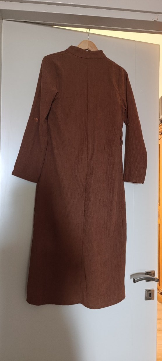 Uzun Kahverengi Düğmeli Hamile Keten Ceket - Görsel 2