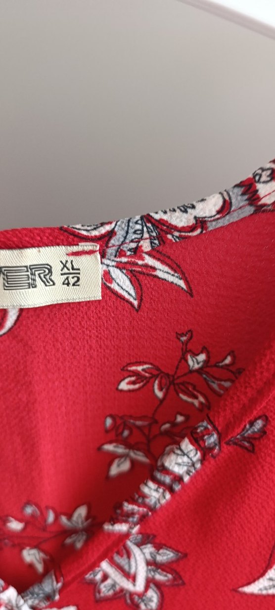 Bohem Çiçek Desenli Kırmızı Bluz - Görsel 3