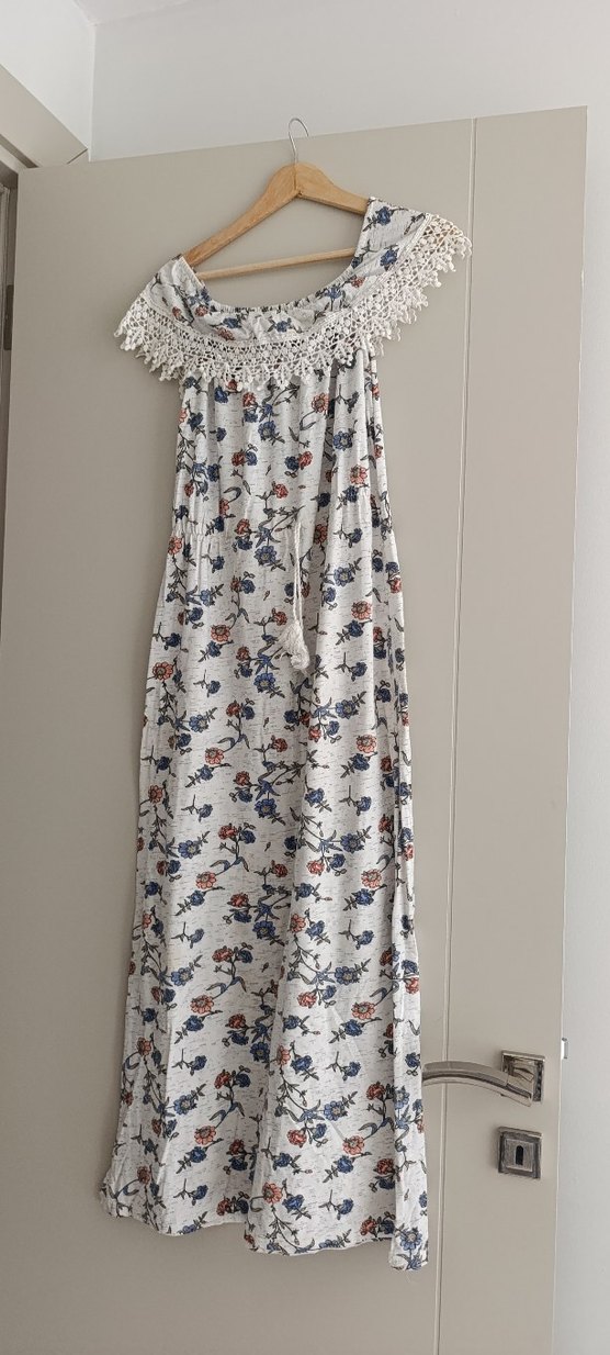 Dantel Detaylı Uzun Bohem Çiçekli Elbise - Görsel 2