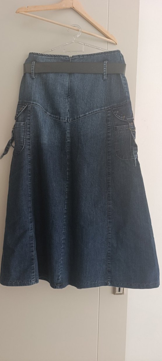 Kemerli Lacivert Midi Kot Etek - Görsel 2