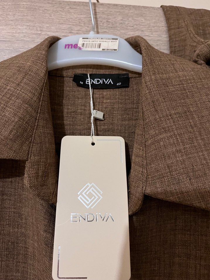 Düğmeli Kahverengi Keten Uzun Kadın Gömlek - Görsel 2