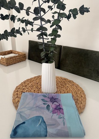 Çiçek desen mavi soft şal