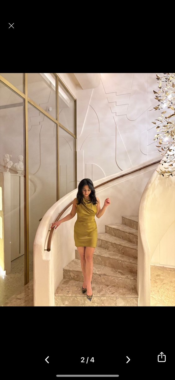 Askılı Drapeli Mini Elbise - Haki - Görsel 2