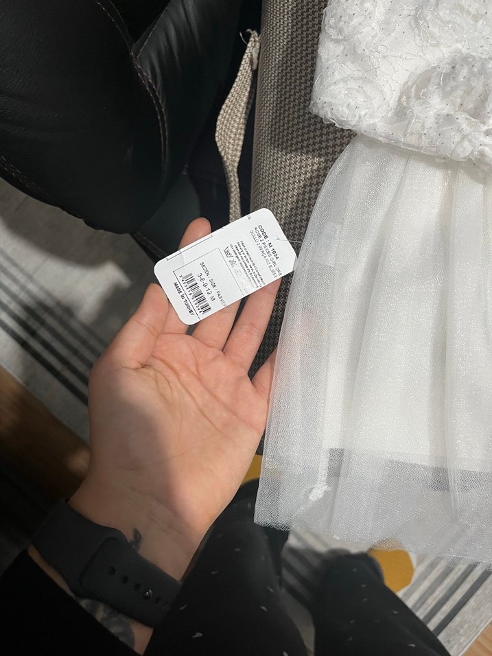 Uzun Kollu Beyaz Kız Çocuk Dantelli Elbise - Görsel 2