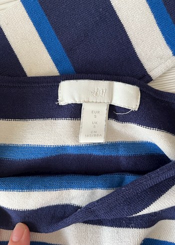 s Beden Çizgili Mavi Gri Triko Kadın Bluz