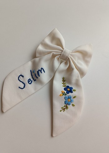 Nakışlı Beyaz Fiyonk Saç Tokası - Görsel 2