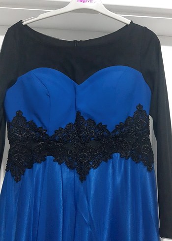 diğer Beden Uzun Kollu Koyu Mavi Gotik Abiye Elbise