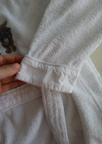 Chakra Kapüşonlu Erkek Çocuk Beyaz Nakışlı Bornoz - Görsel 8