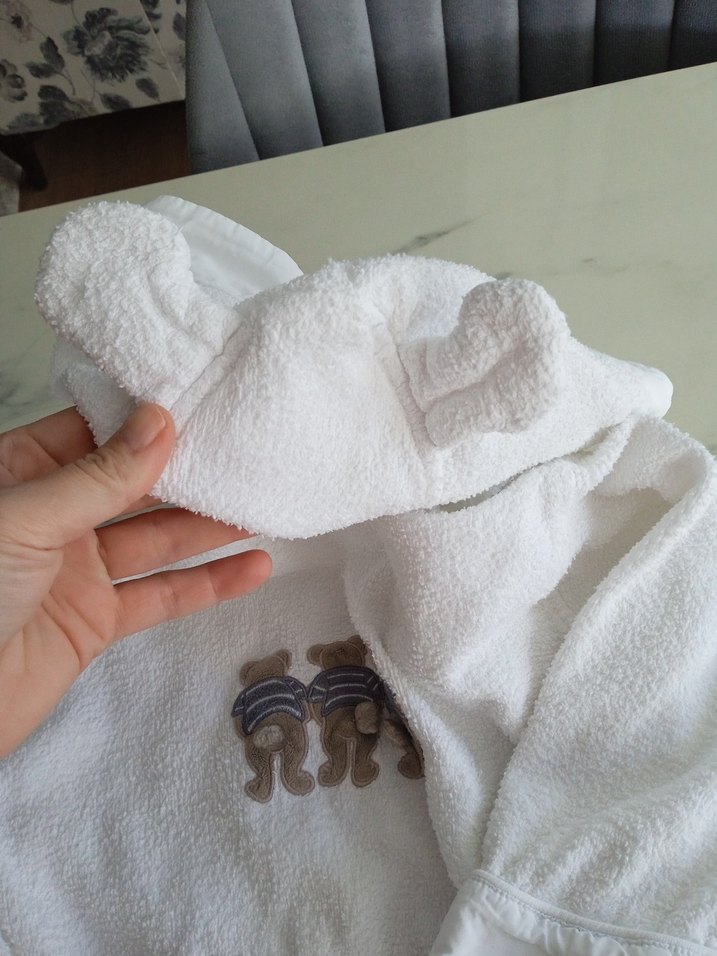 Chakra Kapüşonlu Erkek Çocuk Beyaz Nakışlı Bornoz - Görsel 4