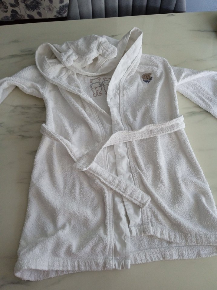 Chakra Kapüşonlu Erkek Çocuk Beyaz Nakışlı Bornoz - Görsel 5