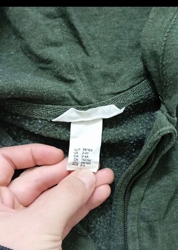 H&M 2-4 Yaş Organic Pamuk Haki Kapüşonlu Hırka. - Görsel 5