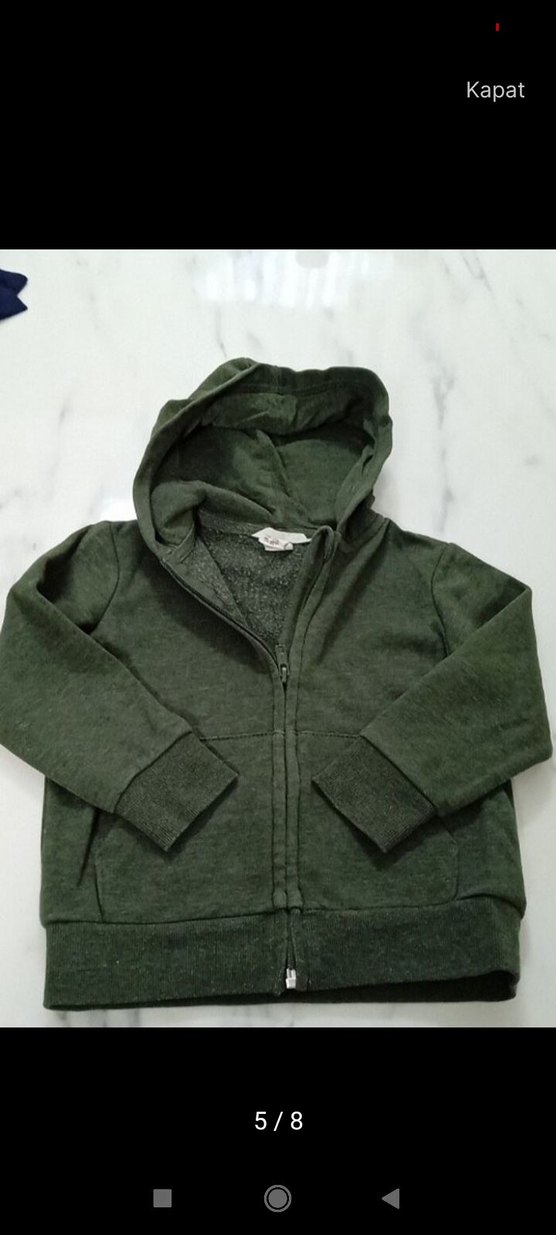 H&M 2-4 Yaş Organic Pamuk Haki Kapüşonlu Hırka. - Görsel 4