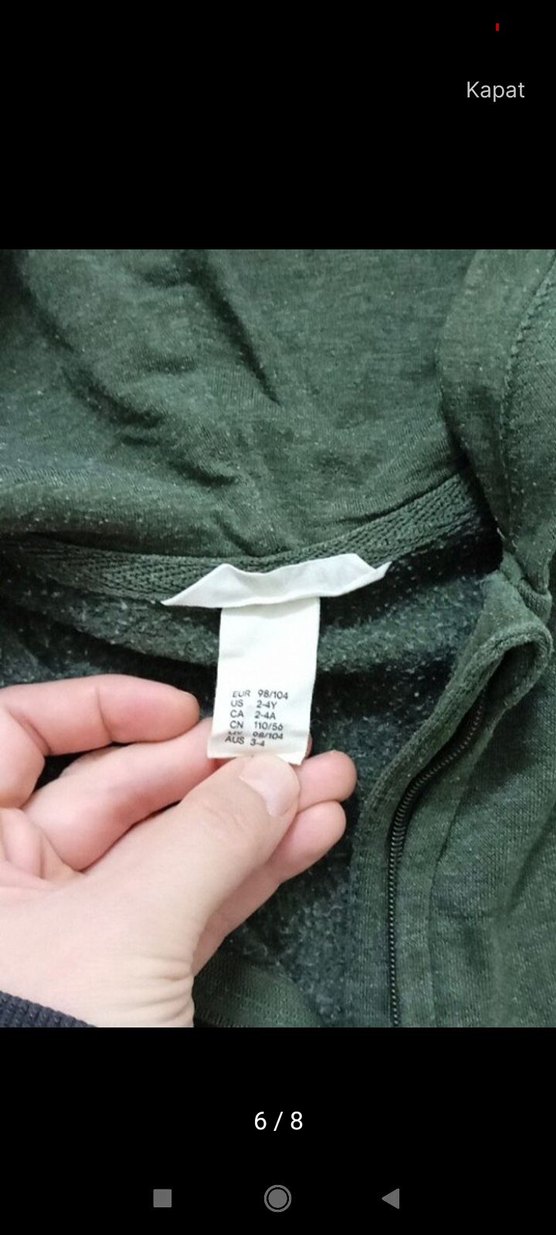 H&M 2-4 Yaş Organic Pamuk Haki Kapüşonlu Hırka. - Görsel 5