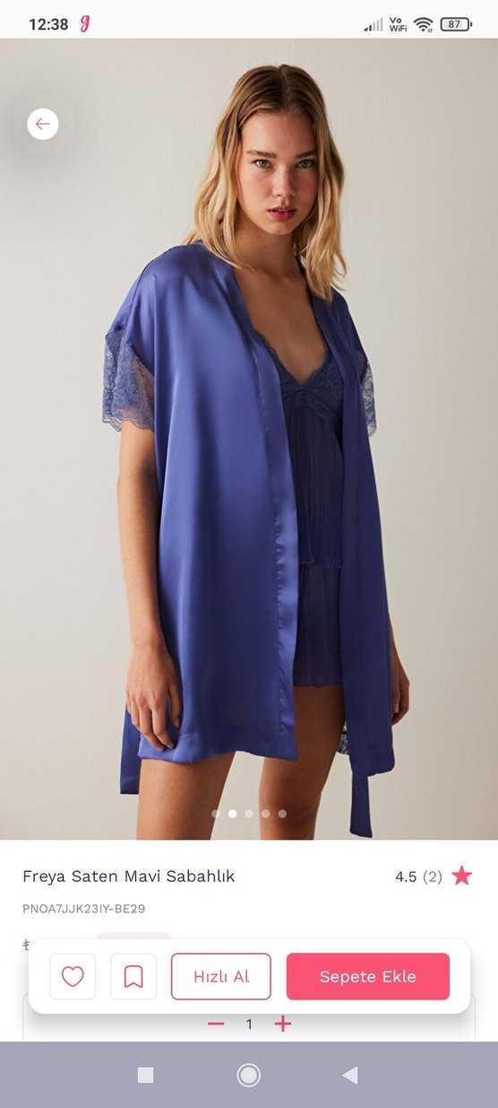 Freya Mavi Saten Sabahlık S/M - Görsel 2