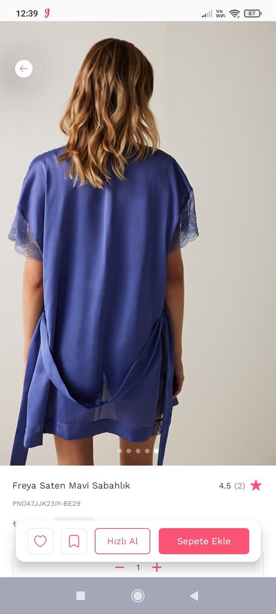 Freya Mavi Saten Sabahlık S/M - Görsel 5