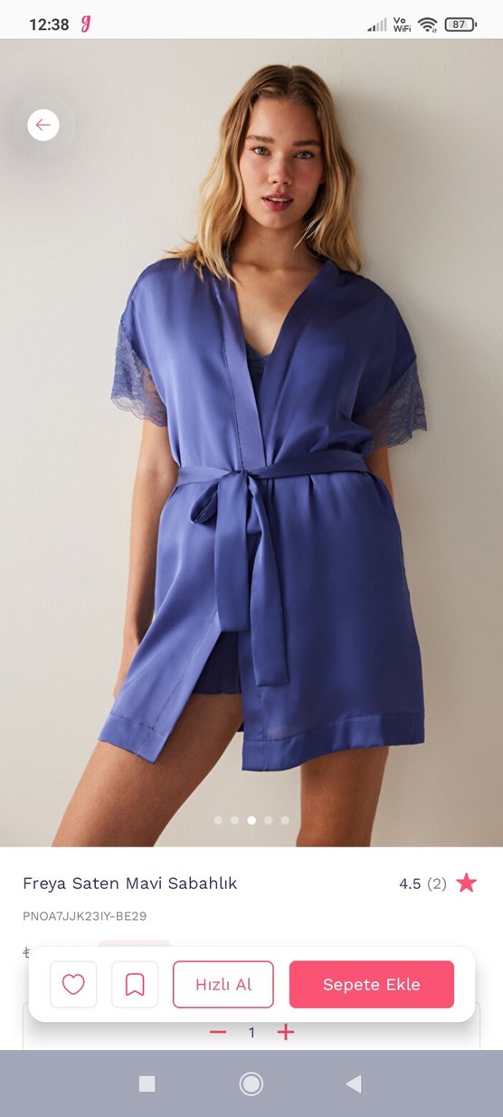 Freya Mavi Saten Sabahlık S/M - Görsel 3